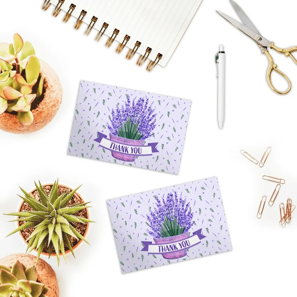 25 Pack Thank you Cards Lavender Insert Cards 4x6